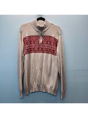 Vintage Dockers Mens XXL Quarter-Zip Fair Isle Knit Sweater Gray Red Nordic Y2K